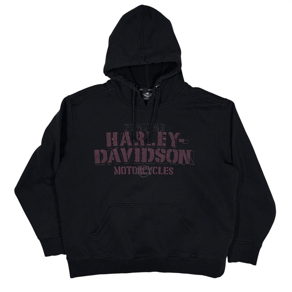 HARLEY DAVIDSON Genuine MotorClothes Black Pullover Hoodie Distressed Logo, 2XL